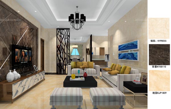 陶瓷一线品牌PP视讯瓷砖客餐厅成效图