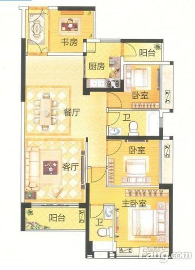 本单元的设计整体色调选取的是木色，不仅沿用了中式的端庄典雅，同时参与一些时尚的元素，让整个空间多了现代的时尚感触，却不失中式的端庄。