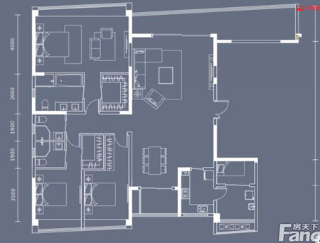本单元的设计关键词：净、雅、简、时尚？吞侵魅似肺坏南笳，本客厅的墙面没有过多的装璜，客餐厅的酒柜设计更是凸显了主人的品尝格调，而本设计客厅没有主灯，让人感触视野比力坦荡。